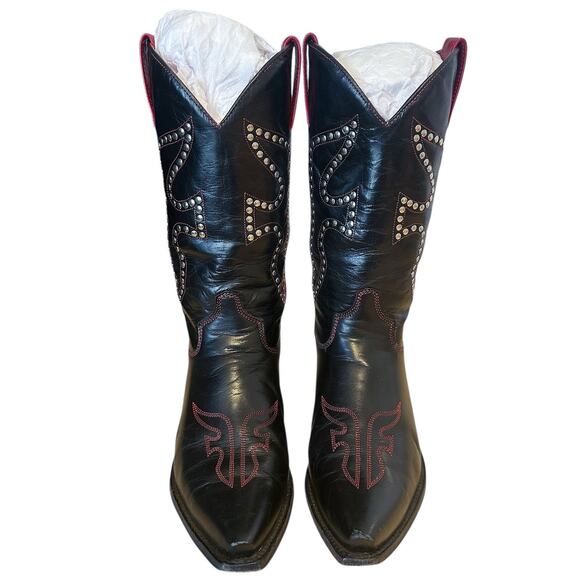 Frye Vintage Black and Red Leather Pointed Toe Daisy Dukes Cowgirl Boots 6.5 - Picture 4 of 13